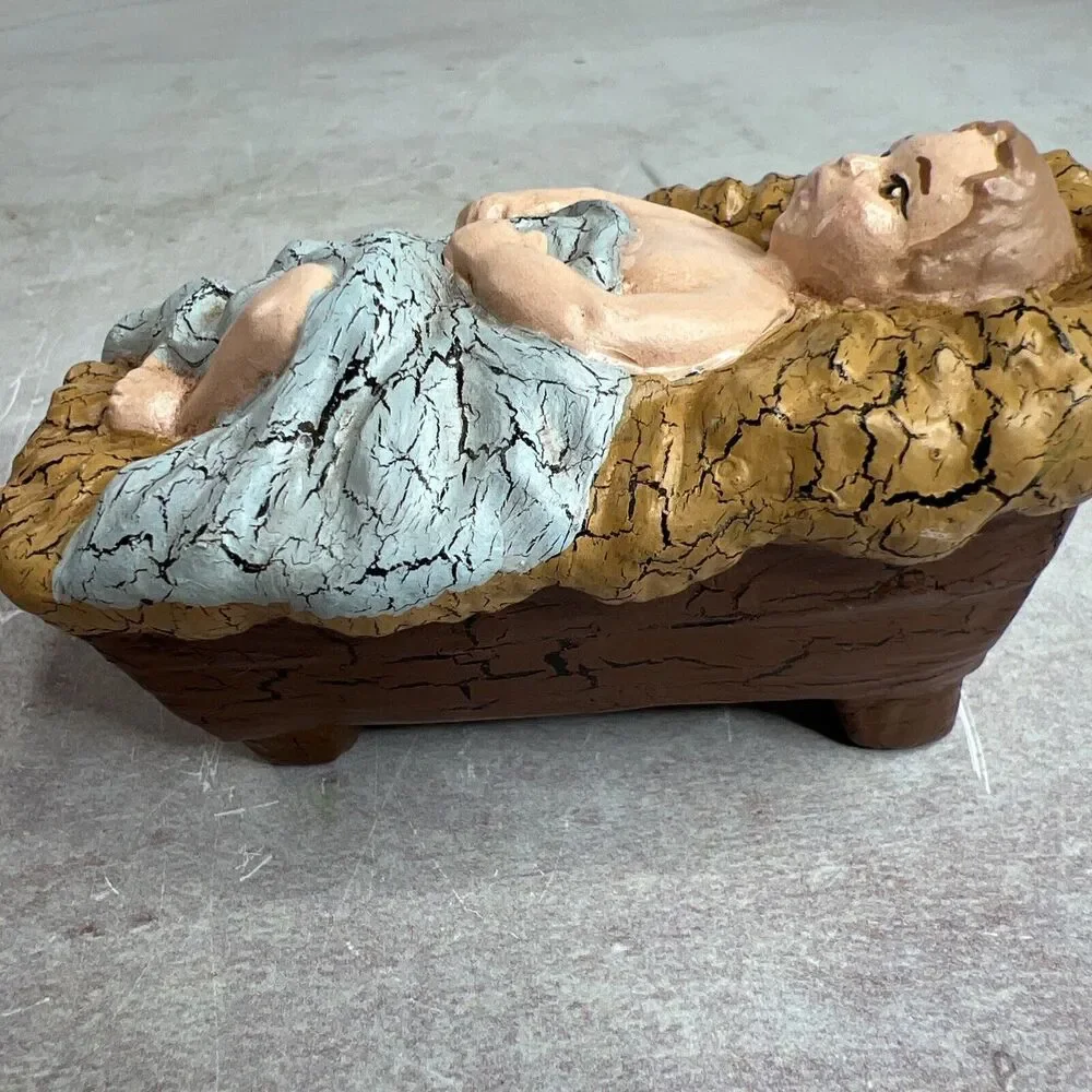 Vintage Handmade Ceramic Baby Jesus In A Manger‎
